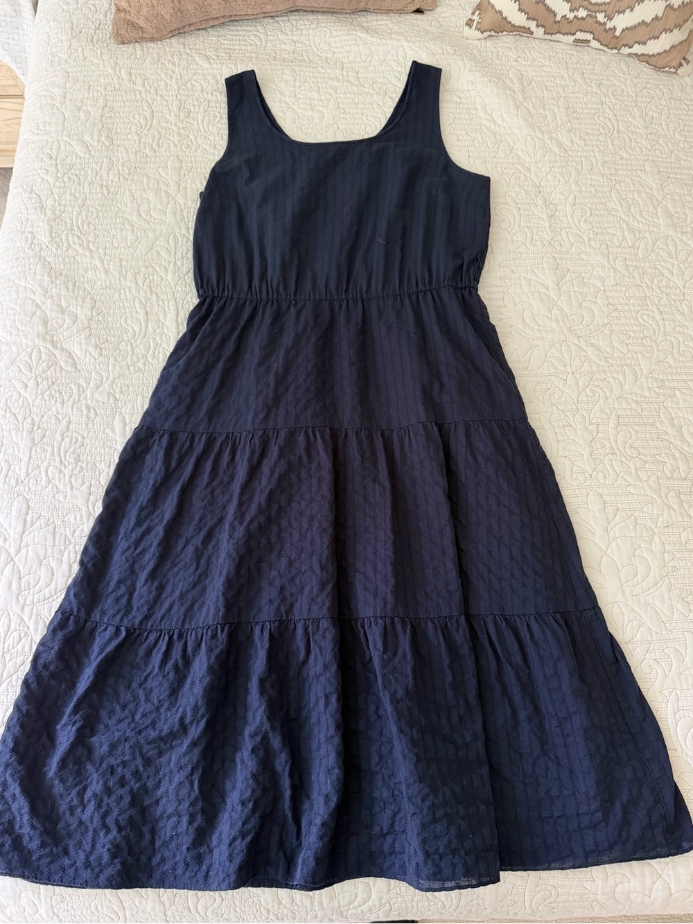 Talbots Navy Textured Tiered Sleeveless Midi Dress